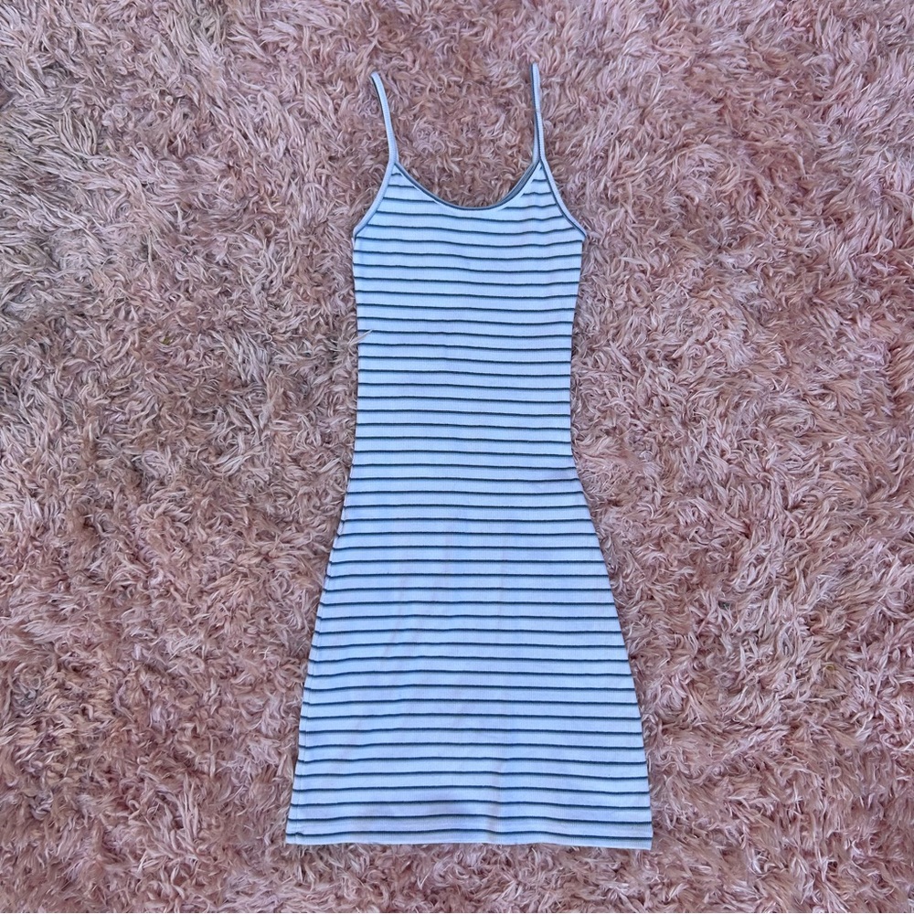 brandy melville blue / white striped ribbed knit bodycon mini dress, size small